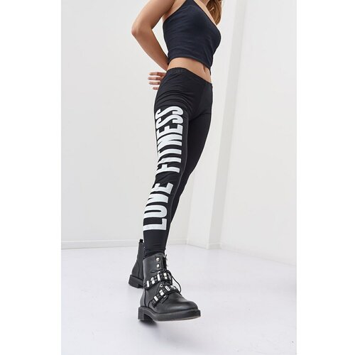 Fasardi Black sports leggings with a white print Slike