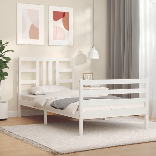 The Living Store Posteljni okvir z vzglavjem bel 100x200 cm trden les - Posteljni Okvir, (21525424) Slike