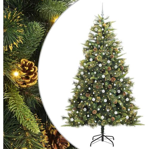 vidaXL Umjetno Drvo za Božić s Šišarkama Zelena 240 cm - 240 cm s LED-ima i bijelim kuglicama Cene