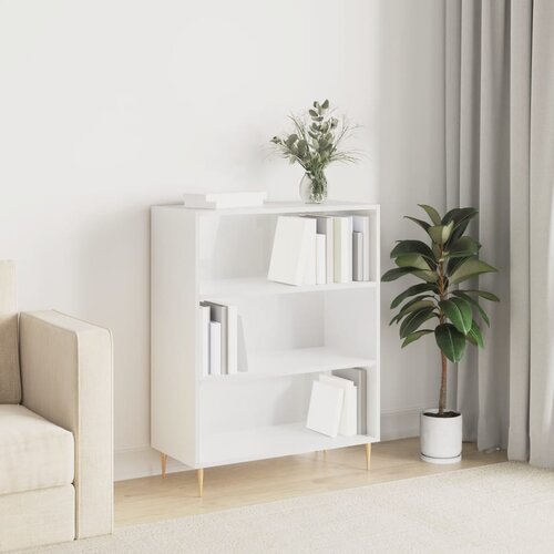 VidaXL Knjižna omara visok sijaj bela 69,5x32,5x90 cm inženirski les Slike