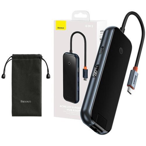 Baseus Hub 6v1 AcmeJoy series USB-C do 2xUSB 3.0 + USB 2.0 + USB-C PD + HDMI + RJ45 (temno siv), (20776925) Cene