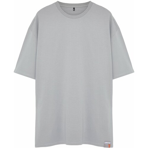 Trendyol Plus Size Men's Grey Relaxed/Comfortable Fit 100% Cotton Label Comfortable T-Shirt Cene