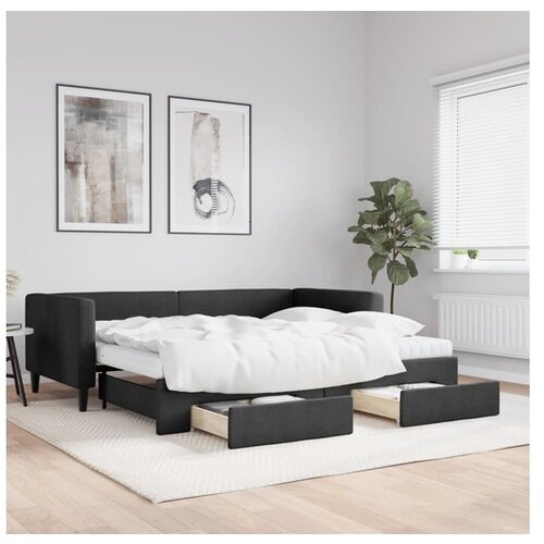VidaXL Izvlečna dnevna postelja s predali črna 90x190 cm bla Slike