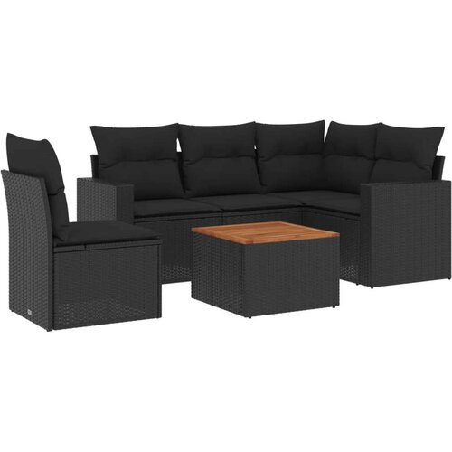  6-dijelni set vrtnih sofa s jastucima crni od poliratana Slike