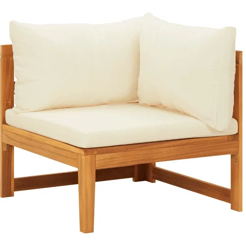 vidaXL Kotni kavč s kremno belimi blazinami trden akacijev les