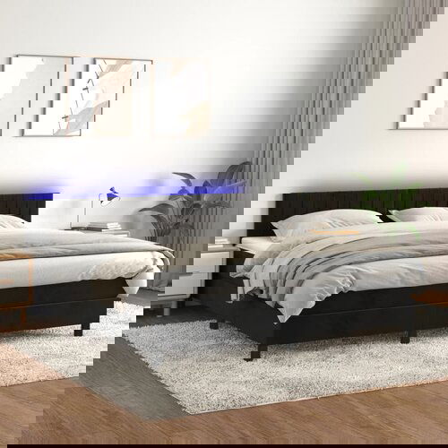 VidaXL Box spring postelja z vzmetnico LED črna 180x200 cm žamet Slike