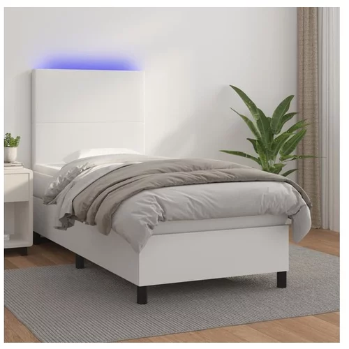  Box spring postelja z vzmetnico LED bel 90x190 cm umetno usnje