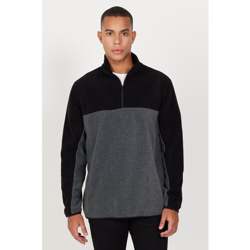 AC&Co / Altınyıldız Classics Men's Black-anthracite Standard Fit Normal Cut, Casual Casual Two-tone Fleece Sports Sweatshirt. Slike