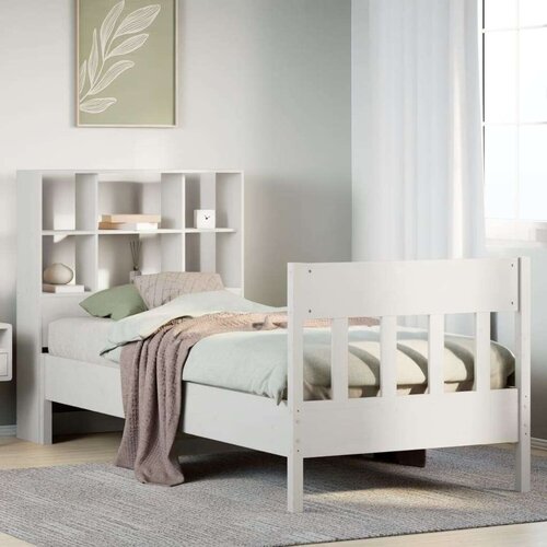 vidaXL Posteljni okvir brez vzmetnice bel 90x190 cm trdna borovina Cene
