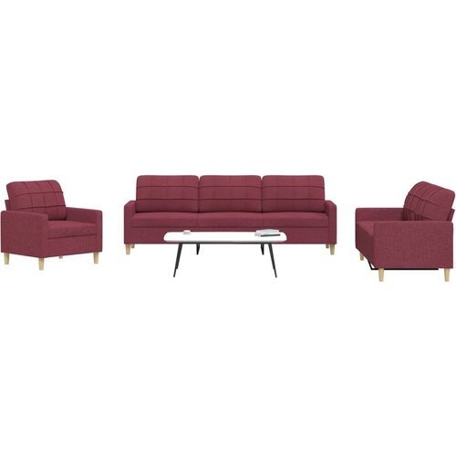  3-dijelni set sofa crvena boja vina od tkanine Cijene