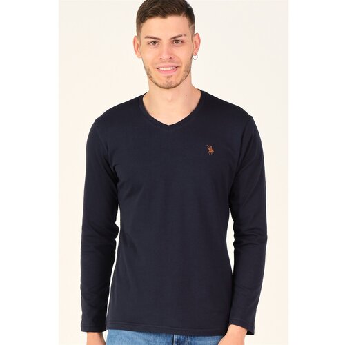 Dewberry T8587 V-NECK MEN'S LONG SLEEVE T-SHIRT-NIGHT BLUE Slike