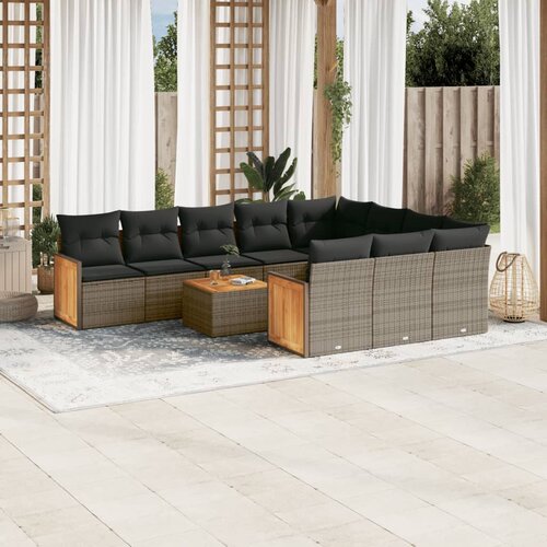 vidaXL 11-dijelni set vrtnih sofa od poliratana s jastucima sivi Cijene