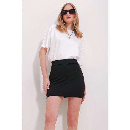 Trend Alaçatı Stili Women's Black Velcro Waist Mini Skirt Slike