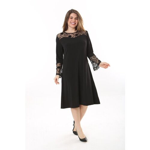 Şans Women's Plus Size Black Lace Detailed Dress Cene