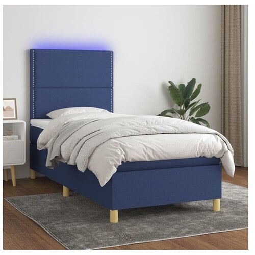  Krevet box spring s madracem LED plavi 90x200 cm od tkanine Cene