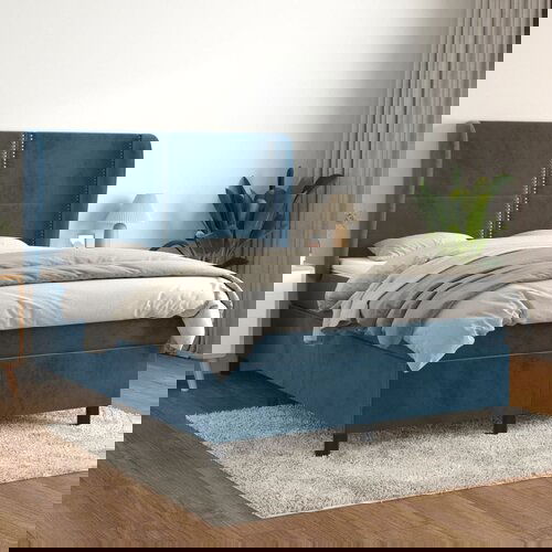  The Living Store Box spring postelja z vzmetnico temno modra 140x190cm žamet - Box Spring Postelja, (21454123) Slike