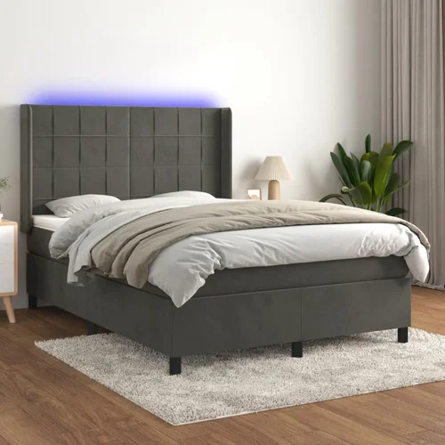  box spring s madracem LED tamnosivi 140x190 cm baršun