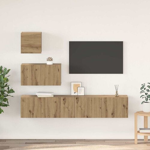 VidaXL Set TV komoda Zidne Ostalo s pohranom s vratima Podesiva 4 pcs hrast artisan 80 x 30 x 30 cm Slike
