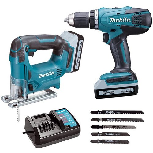 Makita set akumulatorska bušilica + ubodna testera DK18298X1 Slike