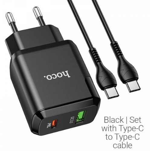 Hoco pametni hišni polnilec N5 20W z 3,0 QC z 1 x USB C in 1 x USB vtičem in s polnilnim kablom Type C - Type C črn Cene