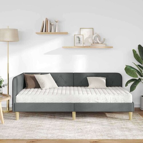 VidaXL Kutni okvir kreveta s madracem Tamno siva 90 x 200 cm tkanina Slike
