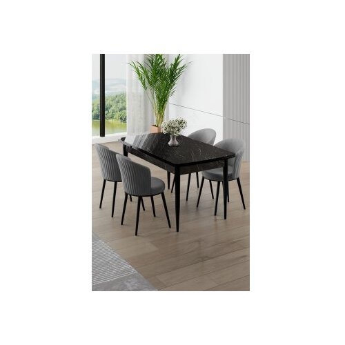 Hanah home Rasklopivi trpezarijski sto i stolice (5 delova) Asfel Black Marble Grey Cene