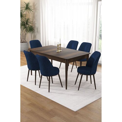 Hanah home trpezarijski set Pir, sto i 6 stolica, ploča u dekoru drveta Baroque, teget tkanina Babyface Cene