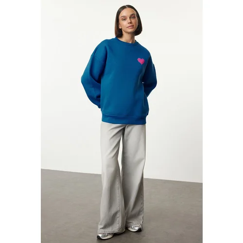 Trendyol Saks Thick Inside Fleece Chest and Back Embossed Oversize Knitted Sweatshirt