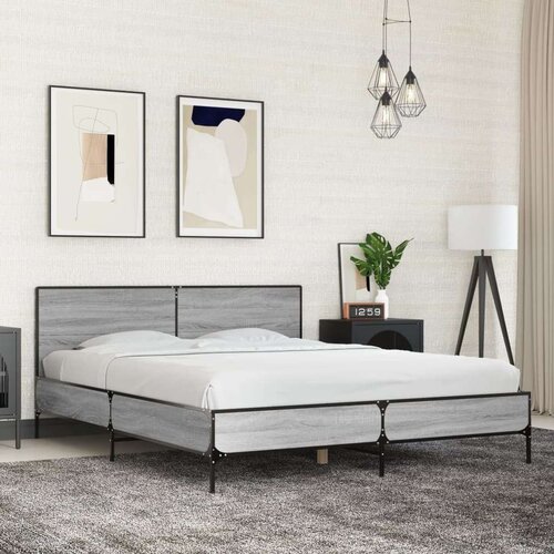  Okvir za krevet boja hrasta 150x200cm konstruirano drvo i metal Slike