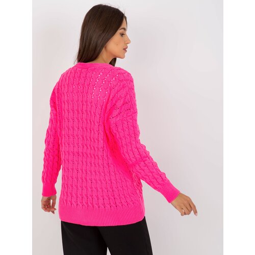 Fashion Hunters Fluo pink openwork cardigan with RUE PARIS buttons Slike