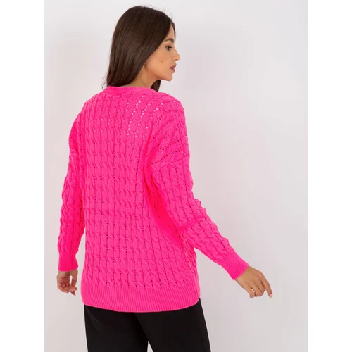 Fashionhunters Fluo pink openwork cardigan with RUE PARIS buttons