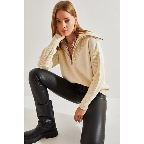 Bianco Lucci Women&amp;#039;s Turtleneck Zipper Knitwear Sweater Slike