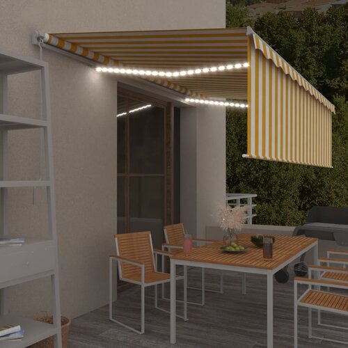 vidaXL Tenda na ručno uvlačenje s roletom LED 5 x 3 m žuto-bijela Cijene