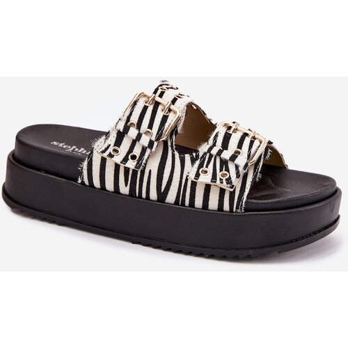 Boto Ladies Sandals With Golden Buckles On Platform Zebra Virvania Cene