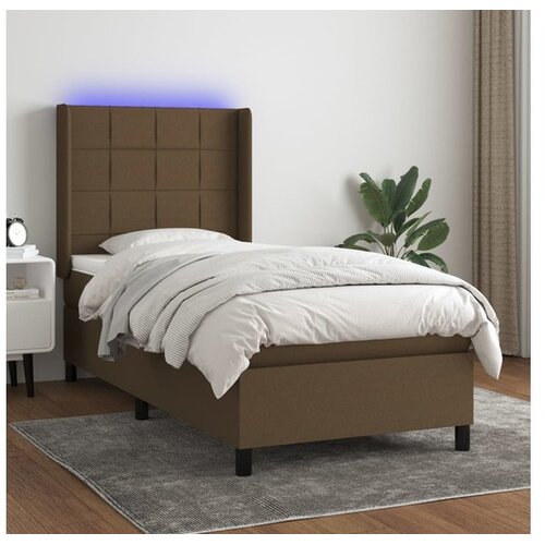  Box spring postelja z vzmetnico LED temno rjava 100x200cm blago Cene