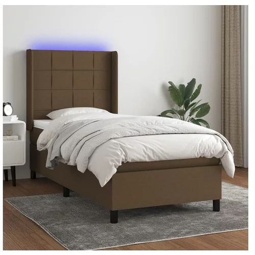  Box spring postelja z vzmetnico LED temno rjava 100x200cm blago