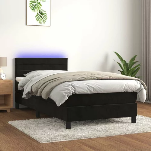  Box spring postelja z vzmetnico LED črna 90x190 cm žamet, (20898652)