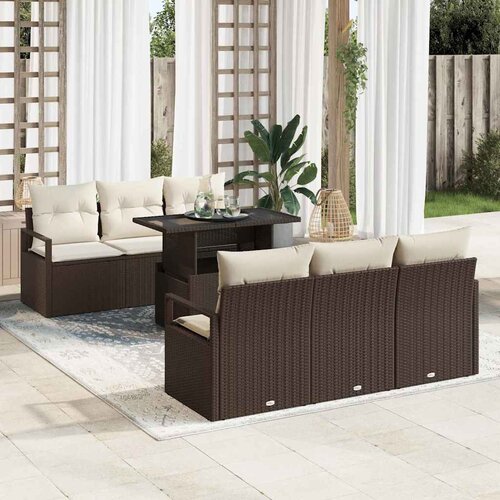  Sjedeća garnitura za vrt 7 kom. Bež Poli ratan 175 x 62 x 85 cm Slike