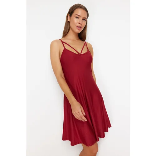 Trendyol Claret Red Chest Piping Detailed Rope Strap Viscose Knitted Nightgown