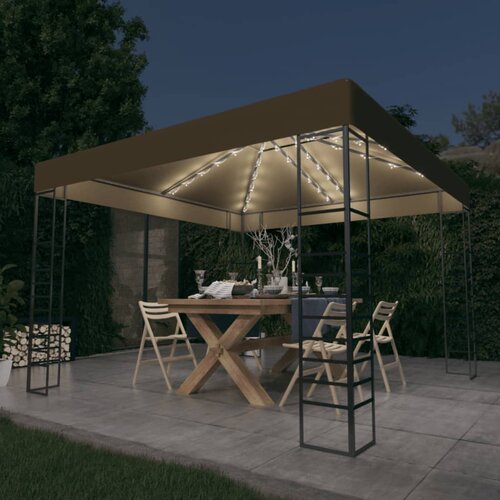 vidaXL vrtni šator s LED svjetlosnim trakama 3 x 3 m smeđe-sivi Cijene