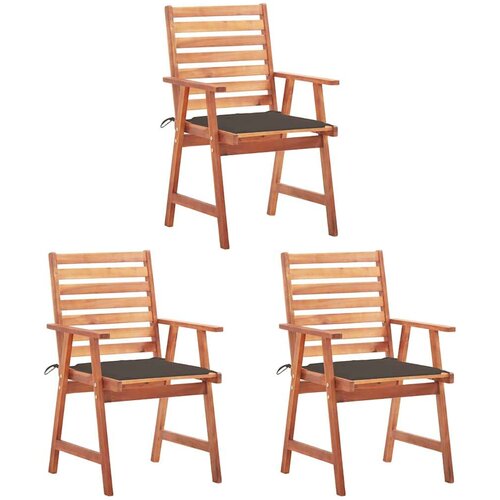 3 Vrtni jedilni stoli 3 kosi z blazinami trden akacijev les Cene