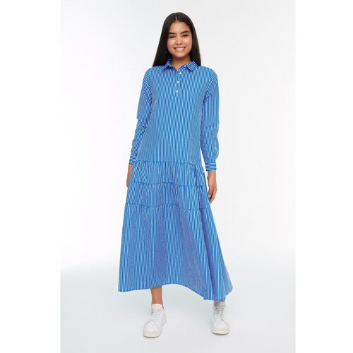 Trendyol Blue Striped Shirt Woven Dress Slike