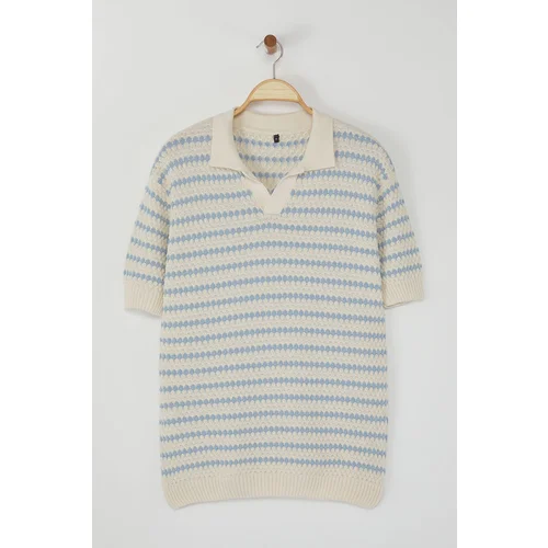 Trendyol Ecru Regular Striped Textured Knitwear Polo Neck T-shirt