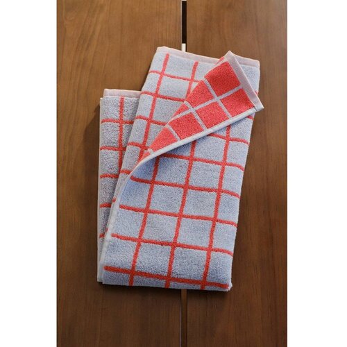 Jotex Rdeča/svetlo modra bombažna brisača 50x70 cm Grid &amp;ndash; Slike