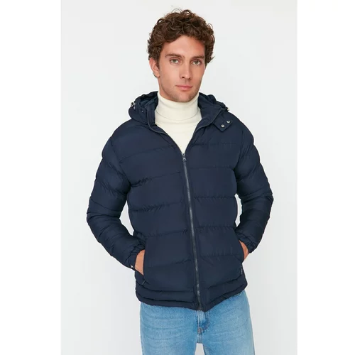 Trendyol Navy Blue Men's Fleece Hooded Zippered Jacket