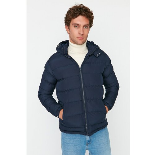 Trendyol Navy Blue Men's Fleece Hooded Zippered Jacket Slike