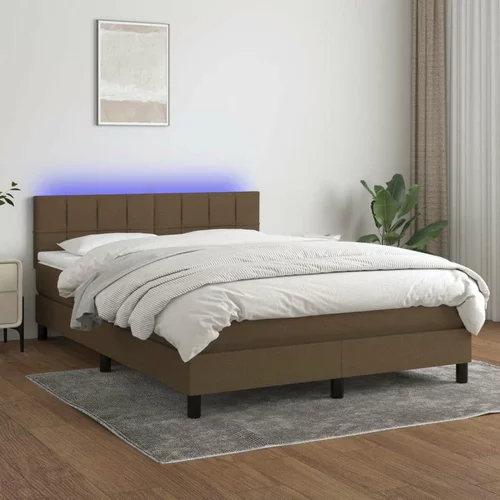  Box spring postelja z vzmetnico LED temno rjava 140x200cm blago, (20900377)