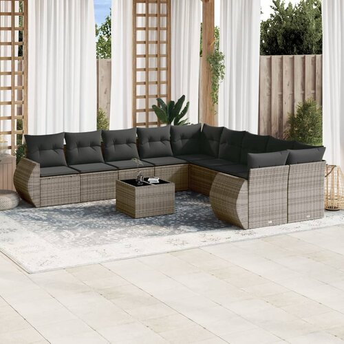 vidaXL 10-dijelni set vrtnih sofa od poliratana s jastucima sivi Cijene