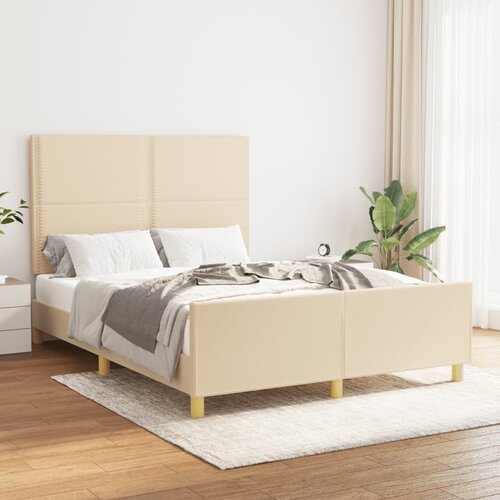 The Living Store Posteljni okvir z vzglavjem krem 140x200 cm blago - Posteljni Okvir Z Vzglavjem, (21530023) Slike