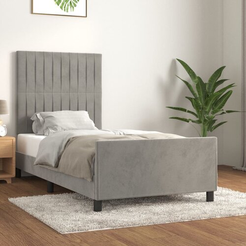 The Living Store Posteljni okvir z vzglavjem svetlo siv 90x200 cm žamet - Posteljni Okvir Z Vzglavjem, (21492423) Slike